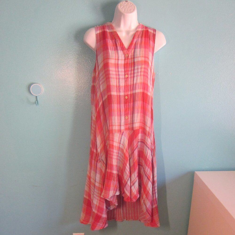 Anthropologie Maeve Size Small Summer Tank Dress Pink Plaid with Color Flaw